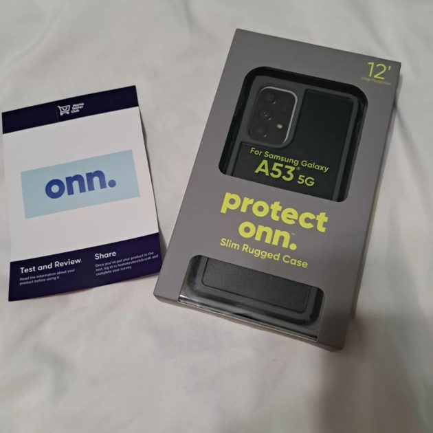 Onn samsung a 53 5 g phone case with home tester club note card.