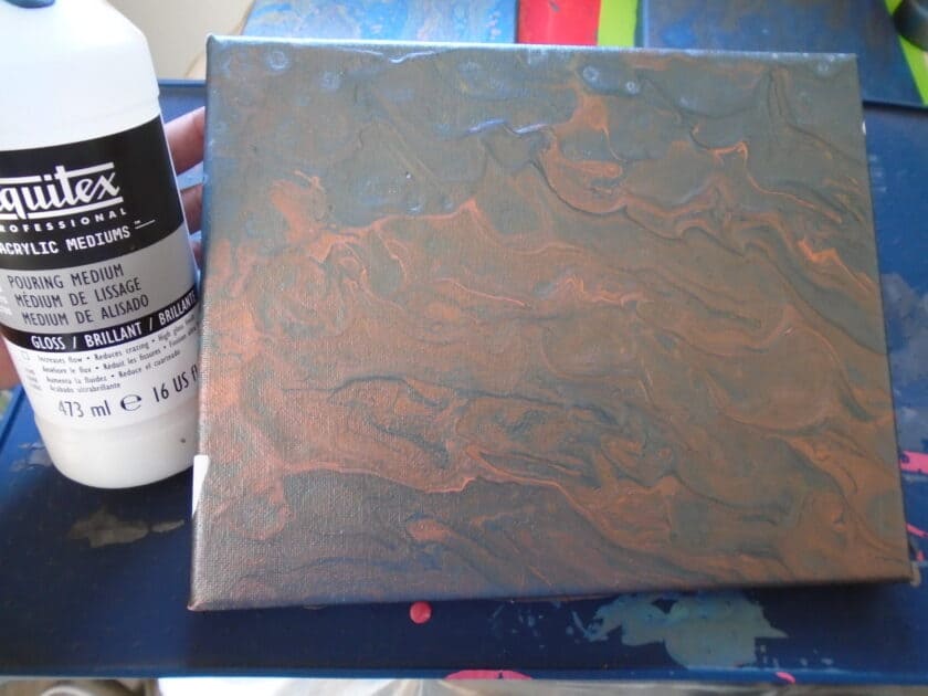 Paint poured canvas using Liquitex gloss medium.