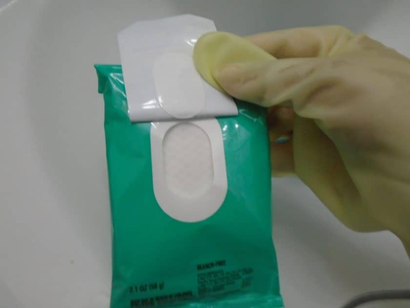 Clorox disinfecting wipes packet open flap.