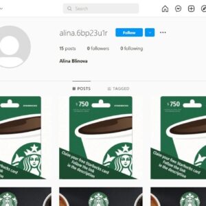 scam profile promoting coffee gift card giveaways on Instagram.