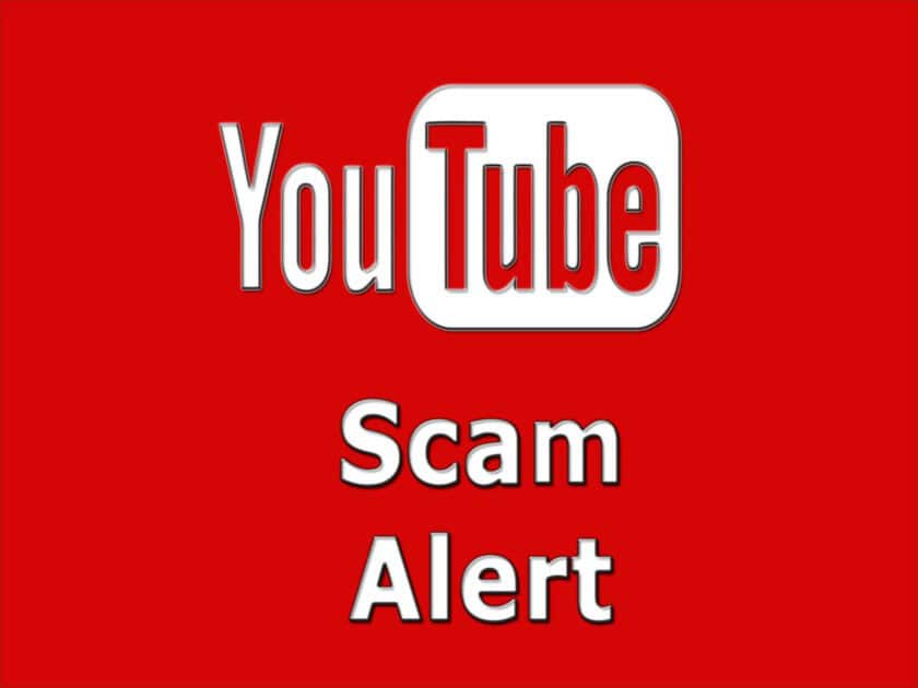 You Tube scam alert banner. YouTube Scam Alert white text on red background.