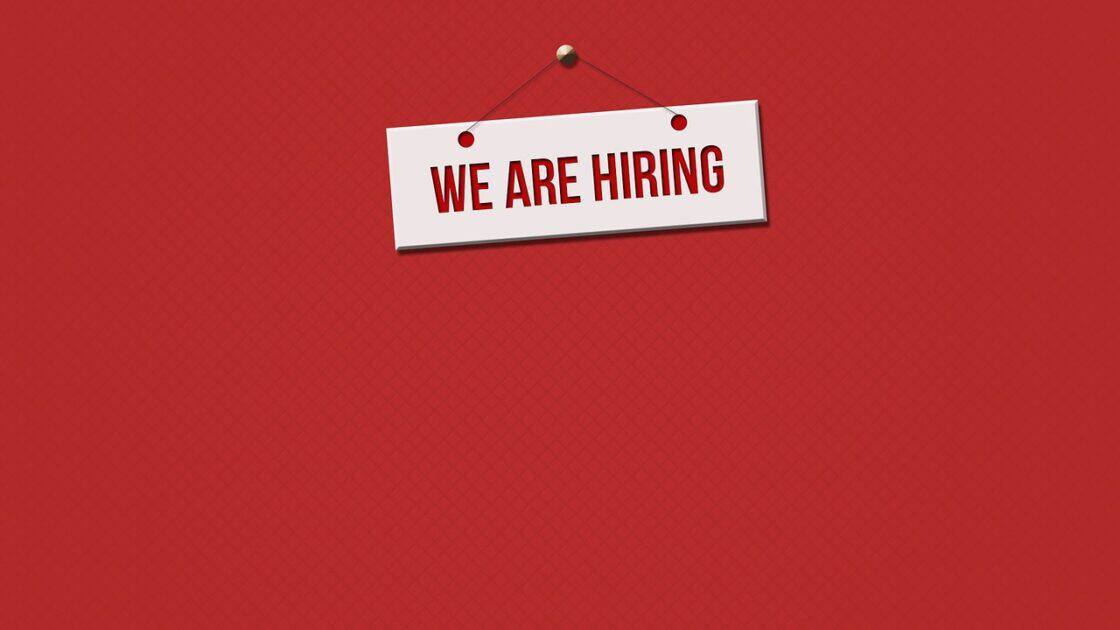 we are hiring image source pixabay dot com. red background with white sign and red we are hiring lettering.