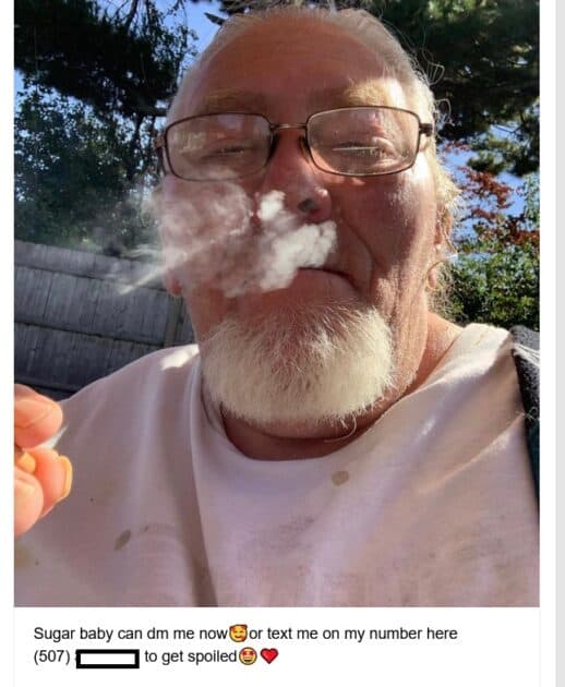 sugar daddy tumblr pic with message. Older man smoking .