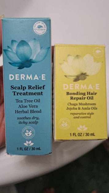 Derma-e scalp relief treatment box and Bonding hair repair oil box.