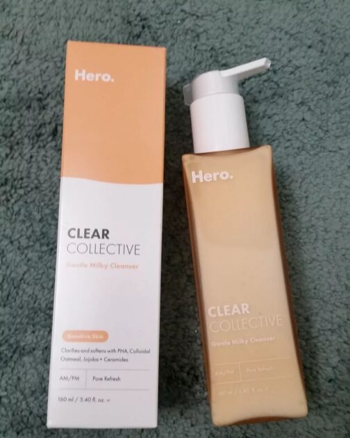 hero cosmetics gentle milky cleanser box with bottle. 