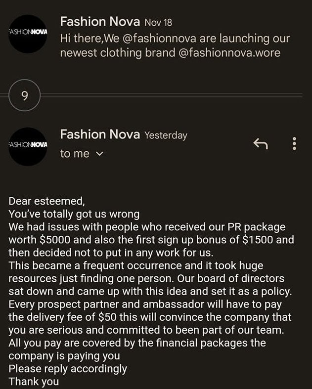 Don't reply back to the fake fashion Nova Collaboration emails Life