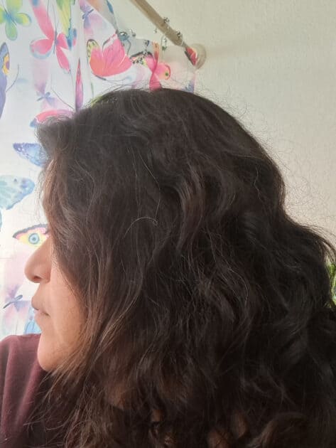 A close up of my hair after a few uses of Garnier Fructis Pure moisture products.