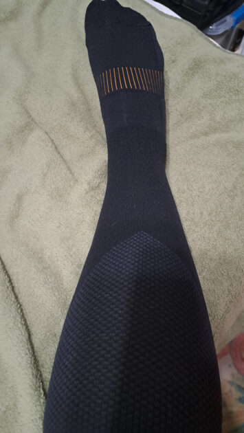 What the compression sock looks like after putting it on.