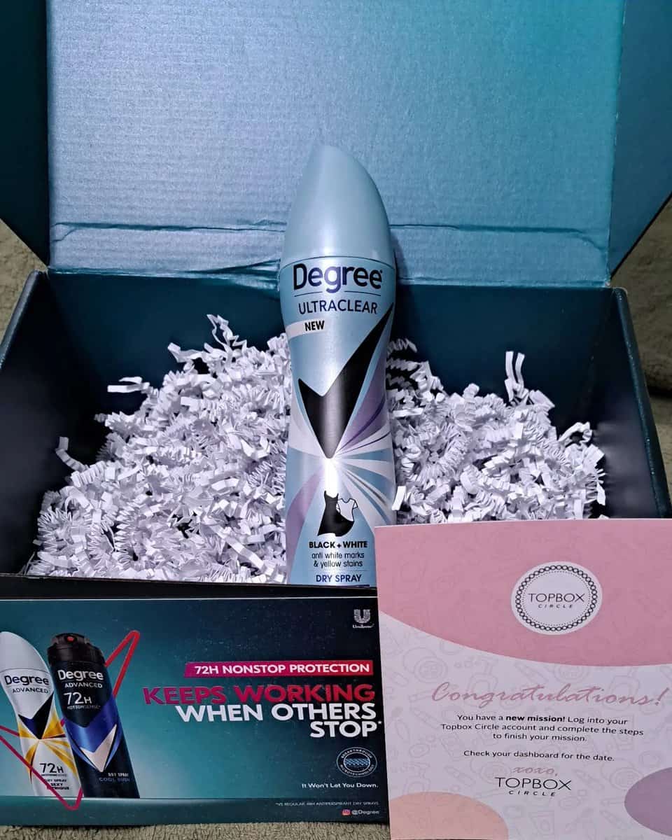 degree ultra clear dry spray deodorant with box and info cards