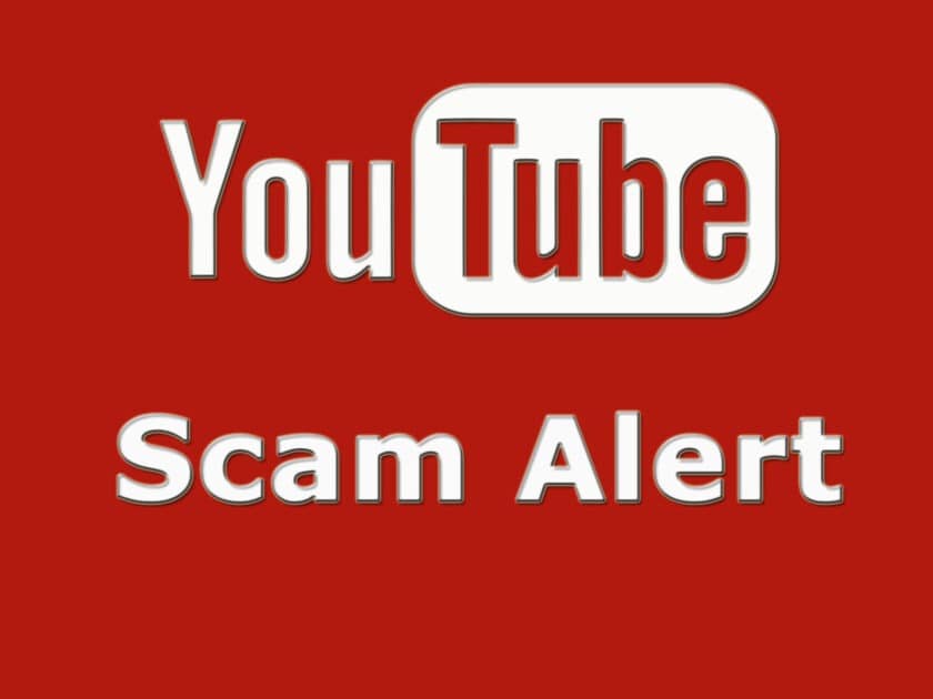 Youtube scam alert banner April 24, 2023. Created by V using Photoshop CS4. Red background with white text reading: YouTube Scam Alerrt.