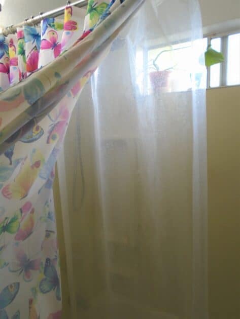 shower curtain liner in shower.