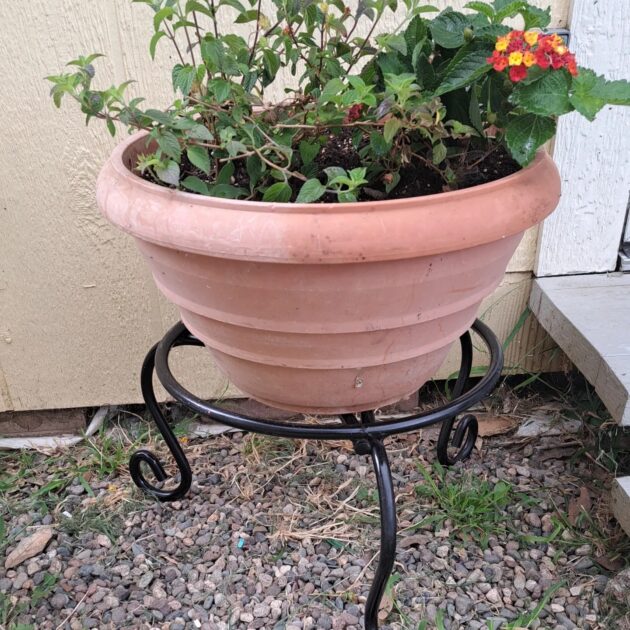 completed painted plant stand. color: black gloss.