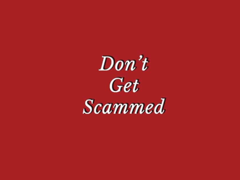 Don't get scammed header. red background with white Don't Get Scammed text. Created in Photoshop CS4 by vanessa.