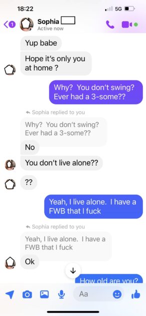 Possible scam or sex worker chatting with my (v's) friend B. slide 3.