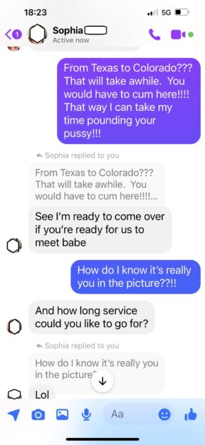 Possible scam or sex worker chatting with my (v's) friend B. slid 5.