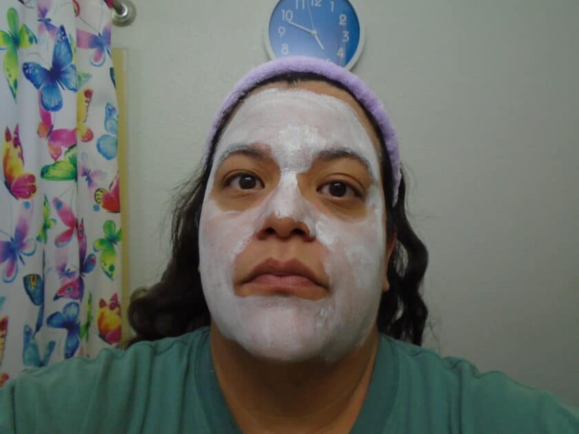 Hero Pore purity clay mask on my face.