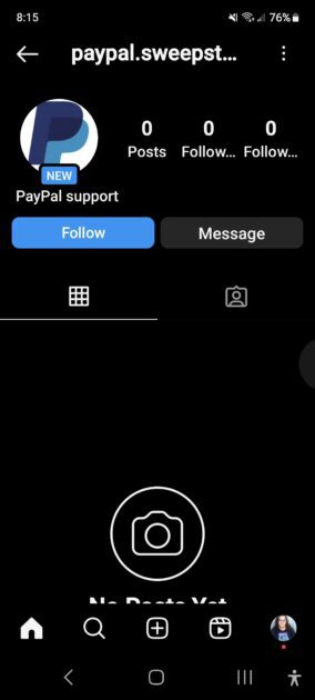 Fake paypal profile. paypal.sweepstakes.support profile.