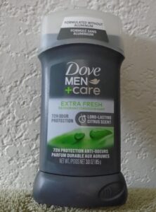 Dove men plus care deodorant stick extra fresh scent.