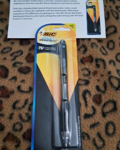 Bic Break-Resistant Mechanical Pencil with note card.