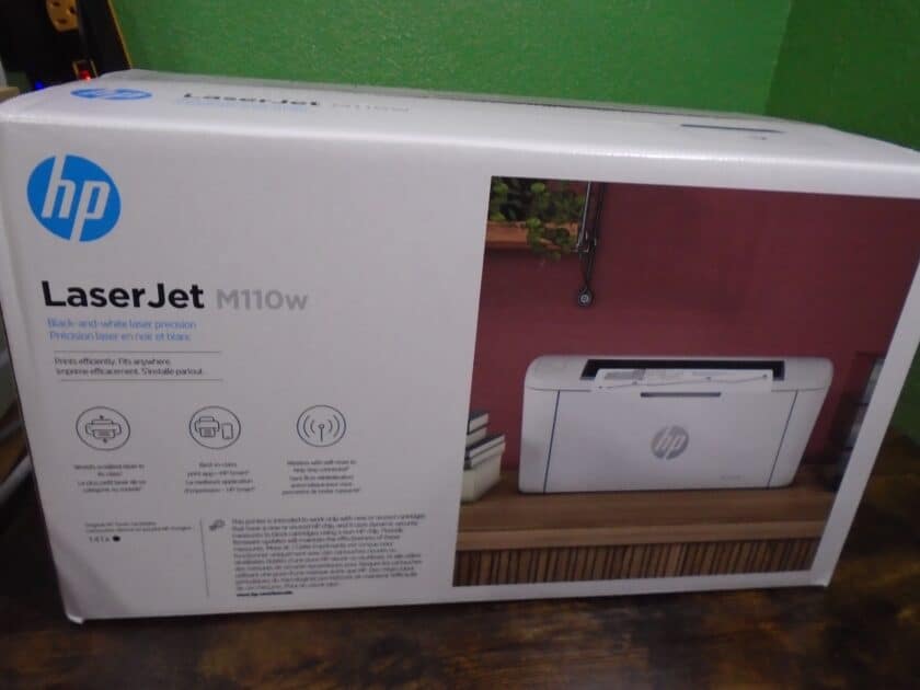 HP LaserJet M110W printer box.