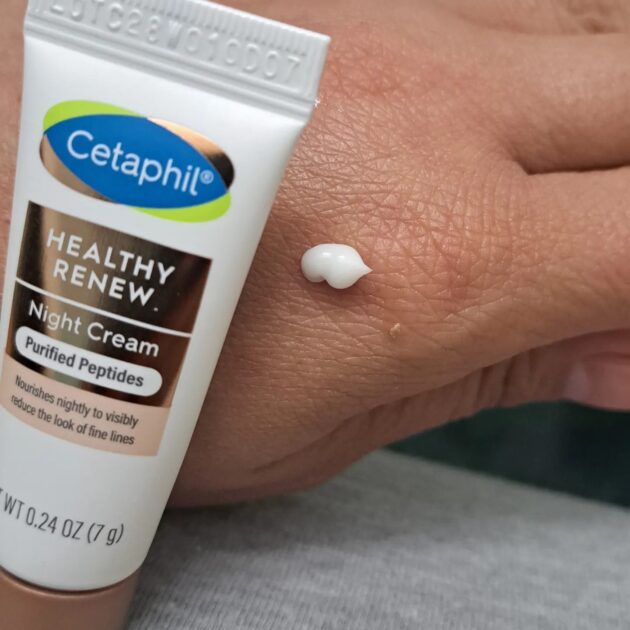 Cetaphil healthy renew sample tube. with cream on my hand.