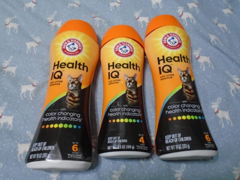 3 bottles of arm and Hammer Health IQ litter additive. One 4 useas and twoi 6 uses.