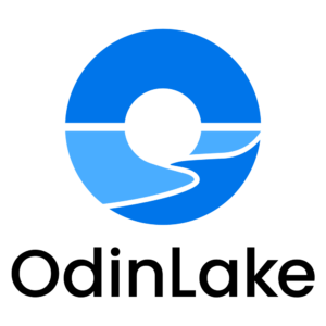 OdinLake logo. A blue O with the black text Odinlake under it.
