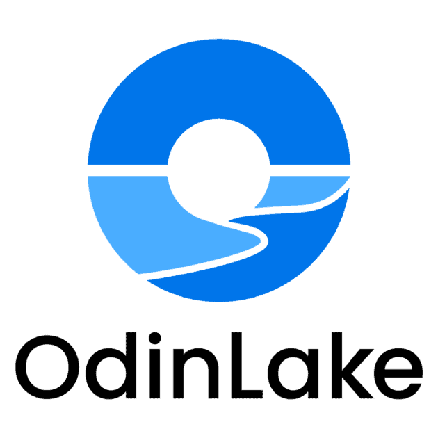 OdinLake logo. A blue O with the black text Odinlake under it.