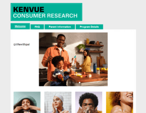 Kenvue consumer research home page screenshot.