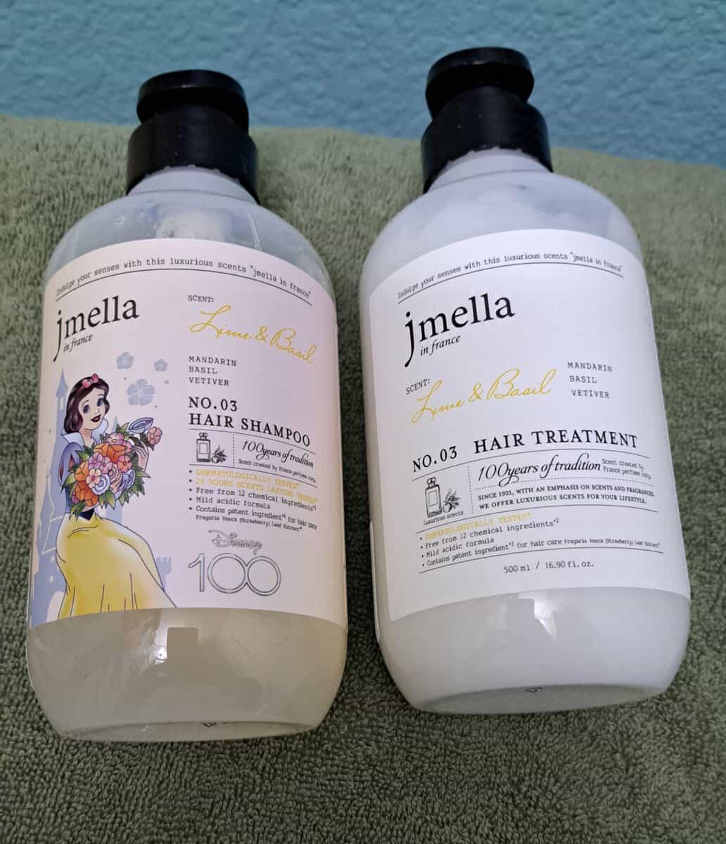 Jmella lime and basil shampoo and hair treatment.