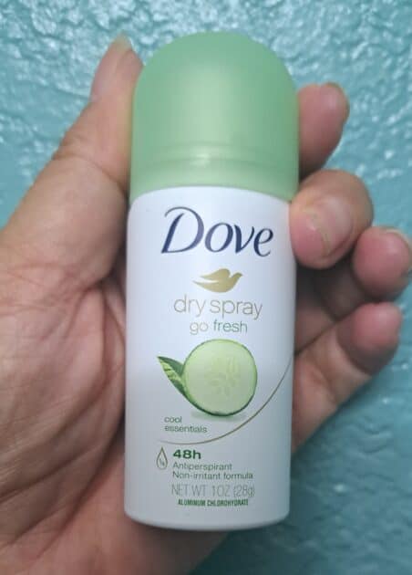 Dove dry spray travel size. scent go fresh.