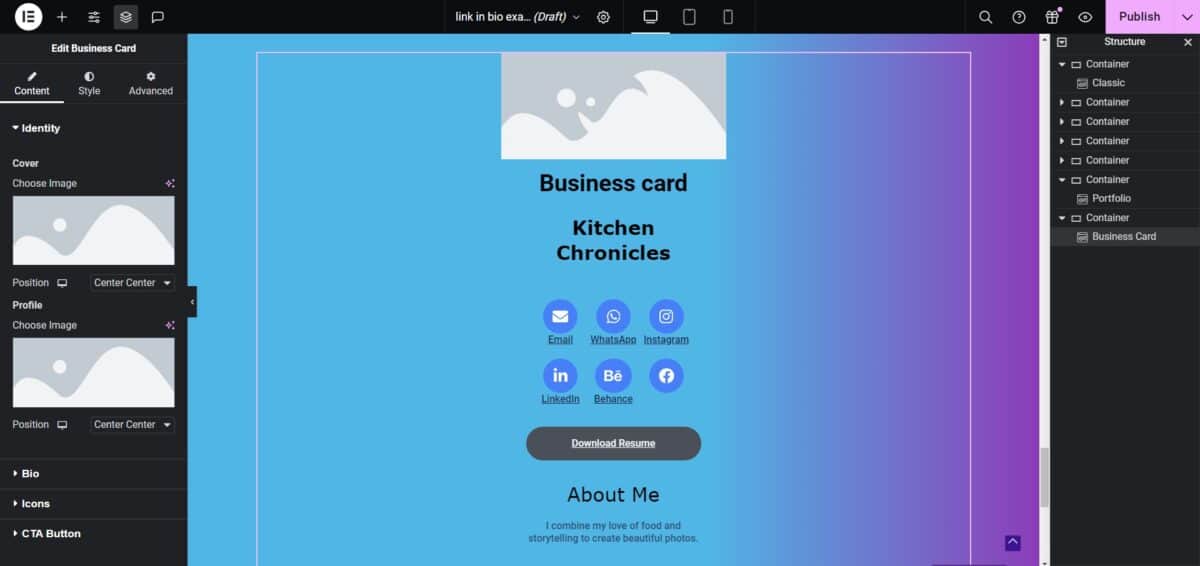 Business card widget.