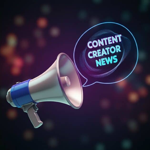 a megaphone with a speech bubble that has the text Content Creator News displayed inside of it surreal aesthetic image osurce Image FX (AI)