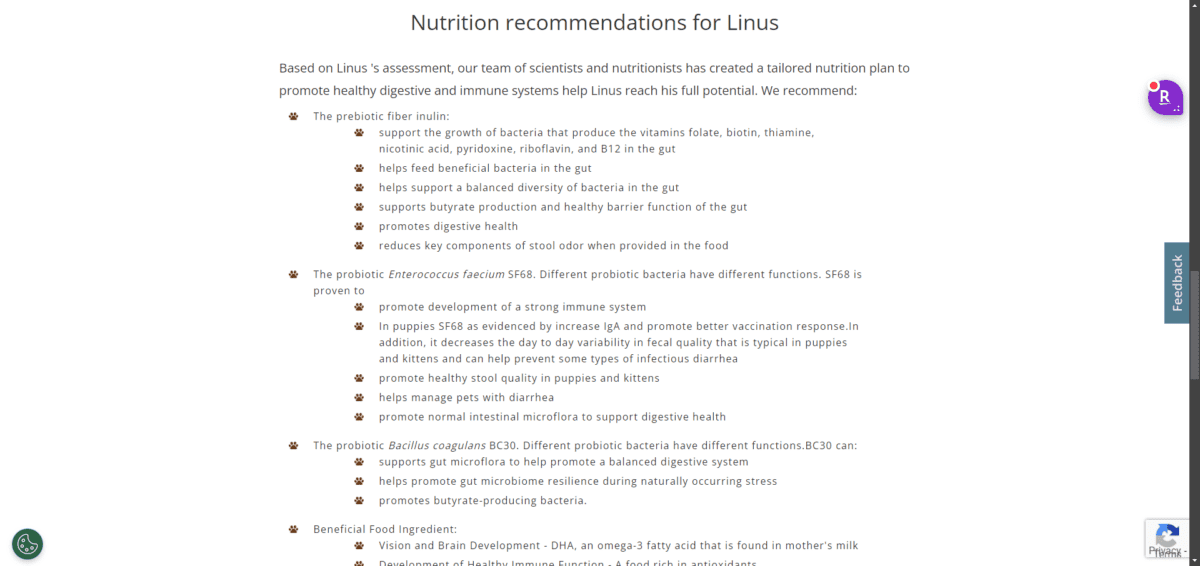 Nutruiton recomentatin for Linus.