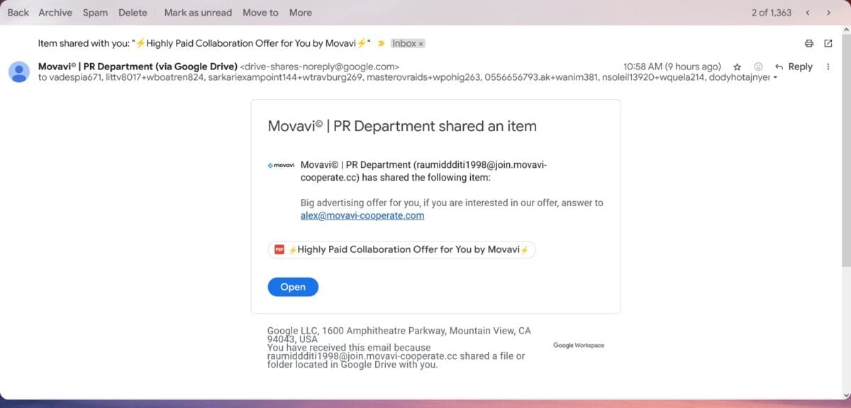 movavi email pr scam