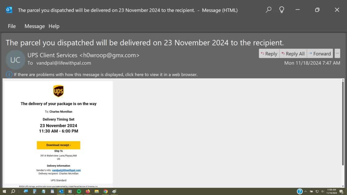UPS scam email.