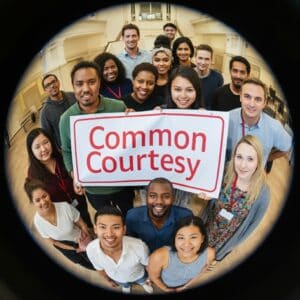 Common courtesy banner. Image created using Image FX AI. People