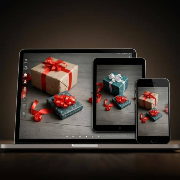 laptop, smartphone, tablet, gifts AI image.