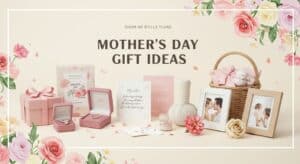 Mother's day gift ideas banner. Image created using Image FX AI. Flowers.