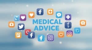 medical advice banner. social icons surrounding the words Medical advice. Image created using Image FX AI.